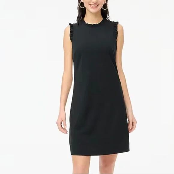 J. Crew Ruffle Neck Suiting Sleeveless Mini Dress Black Sz 20  EUC - Picture 1 of 5